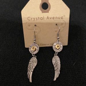 Bullet wings silver earrings on wires
